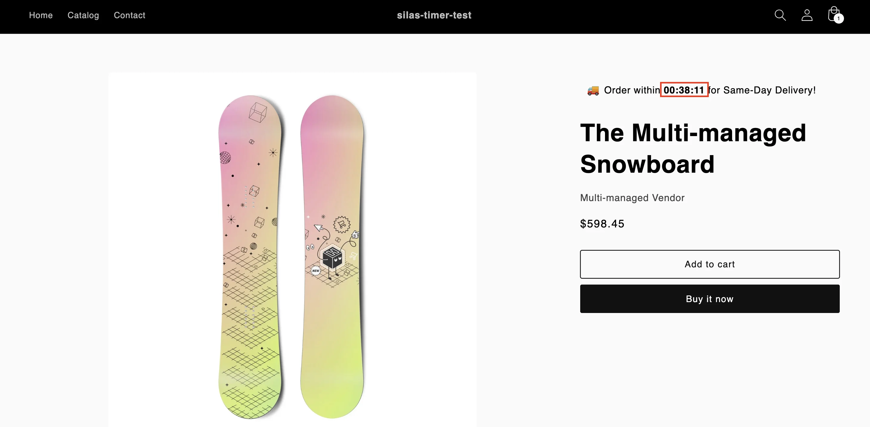 Product page with SwiftCut countdown